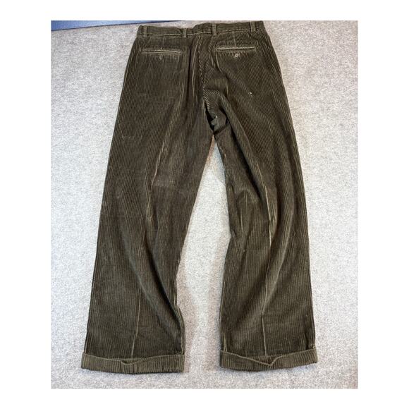 VTG Perry Ellis Dress Pants Mens 33x30 (Fits 33x28) Green Corduroy Straight - Picture 2 of 8